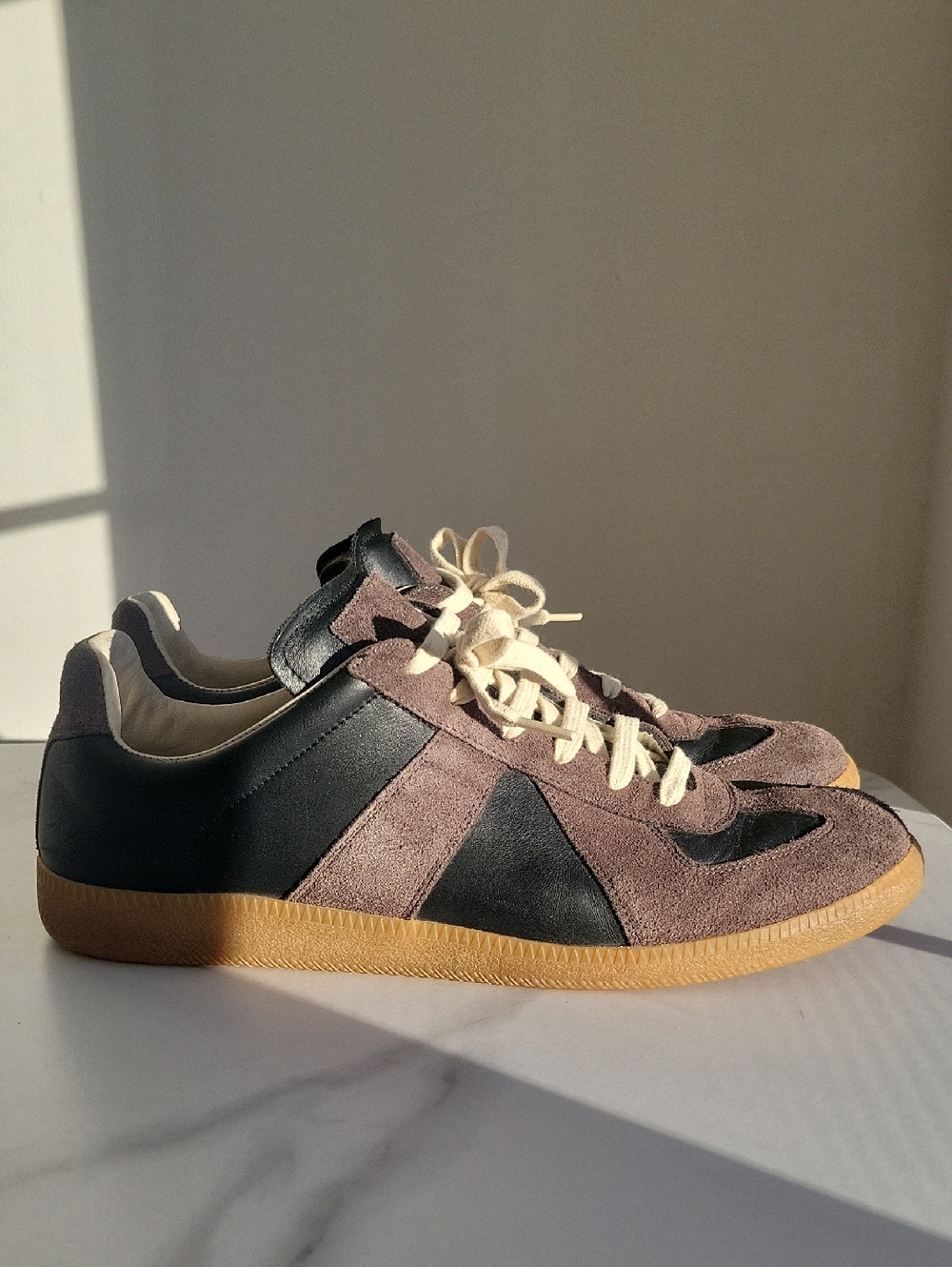 Maison Margiela Replica Black Leather & Brown Suede Low-Top Sneakers